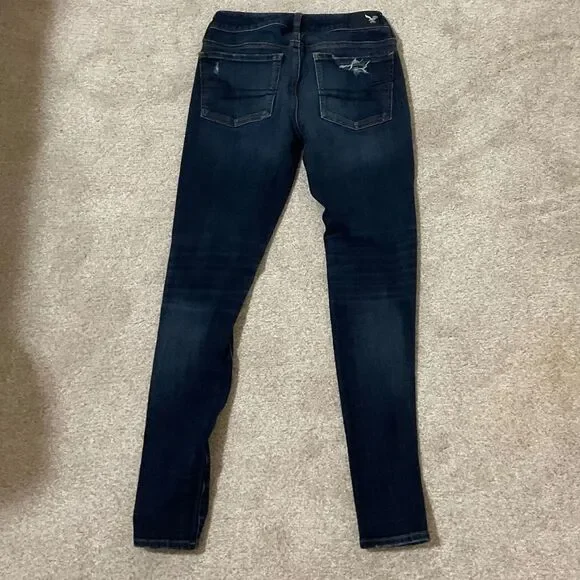 AE distressed, skinny jeans, size 2 dark wash, high-rise stretch denim - Picture 5 of 6